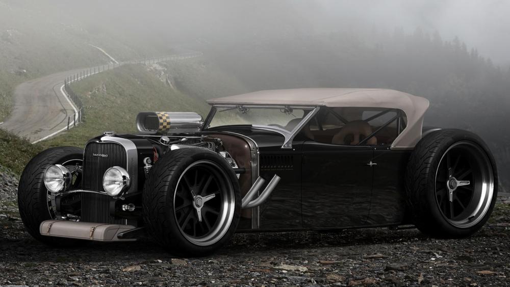 Lincoln Hot Rod on Misty Mountain Road wallpaper