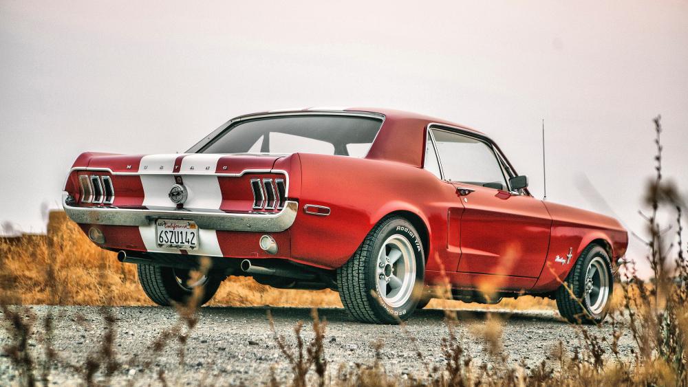 Classic Red Mustang on Open Road wallpaper