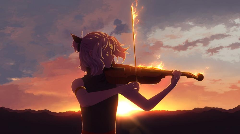 Sunset Violin Serenade wallpaper