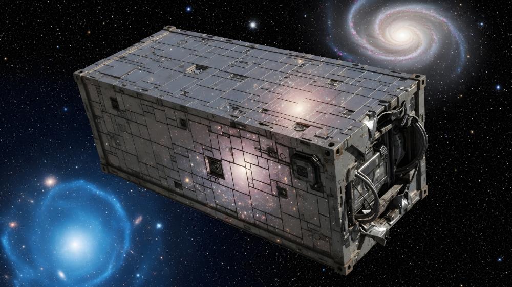Galactic Cargo Vessel Drifting Through Stardust wallpaper