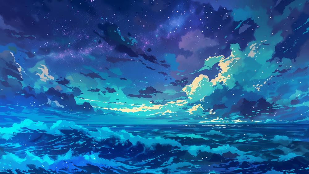 Celestial Tide Over the Anime Sea wallpaper