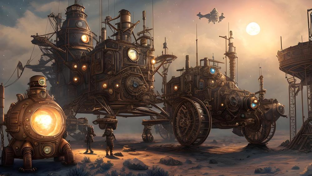 Steampunk Horizon of Dream Engines wallpaper