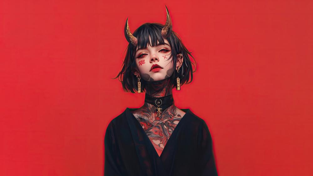Crimson Horned Demoness Portrait wallpaper