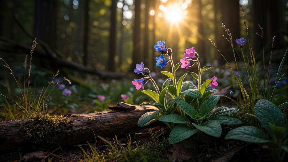 Sunlit Forest Wildflowers in Bloom wallpaper
