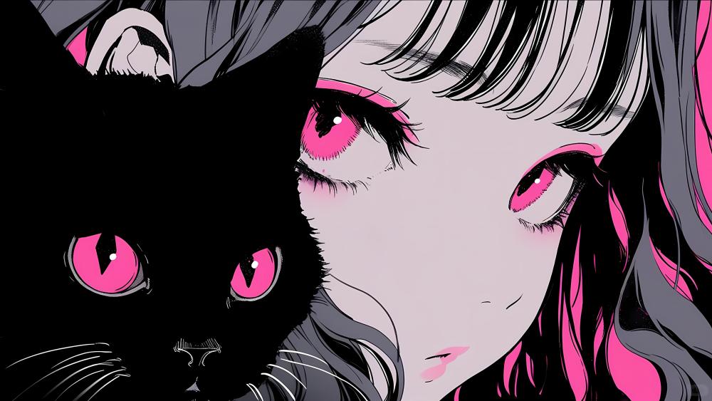 Neon Gloom Cat Girl Portrait wallpaper