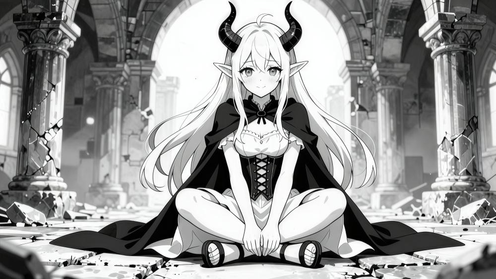 Gothic Demoness in Moonlit Ruins wallpaper