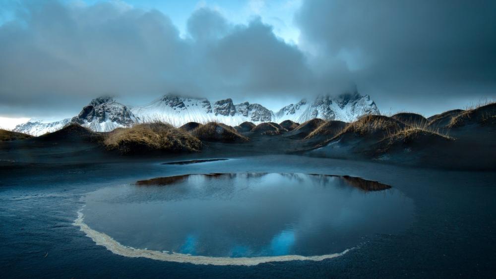 Vestrahorn Over Black Sand Coastline wallpaper