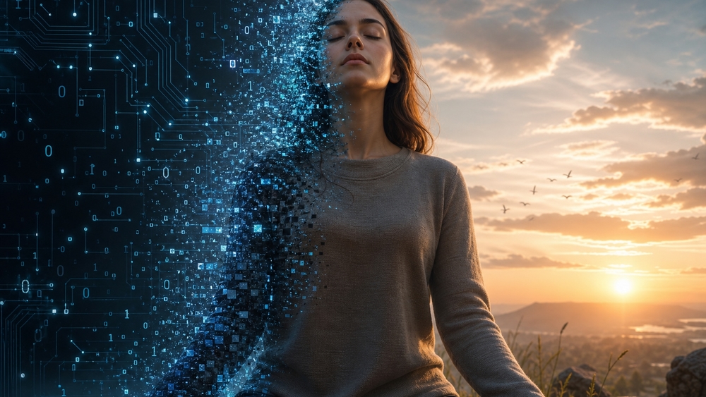 Digital Serenity Between Mind and Machine wallpaper