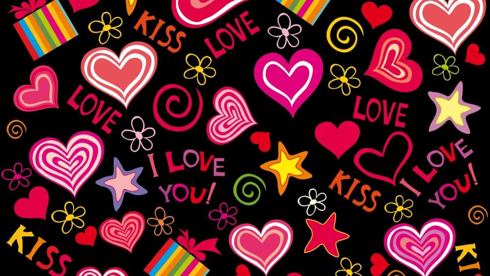 Love Collage Vibrant Hearts & Kisses Valentine’s Day Celebration wallpaper