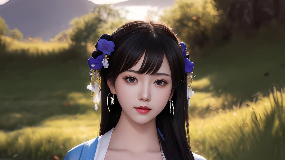 Serene Anime Portrait in Golden Meadow wallpaper