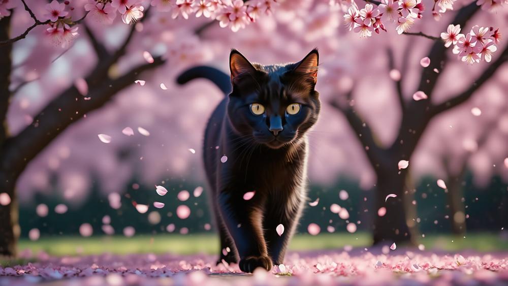 Cherry Blossom Cat wallpaper