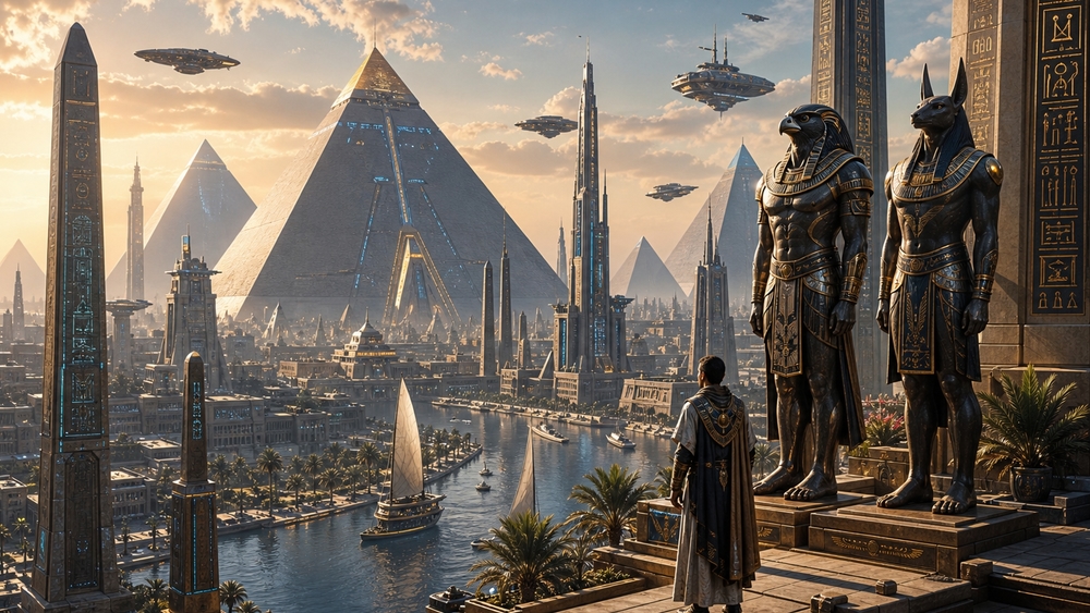 Celestial Pharaohs Over the Nile wallpaper