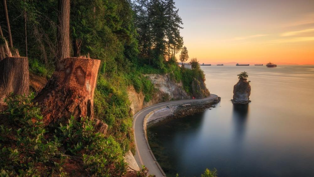 Stanley Park Sunset Over Siwash Rock wallpaper