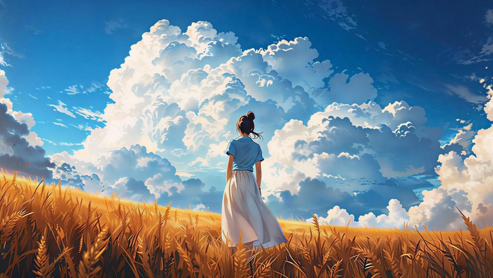 Solitary Summer in a Golden Field wallpaper