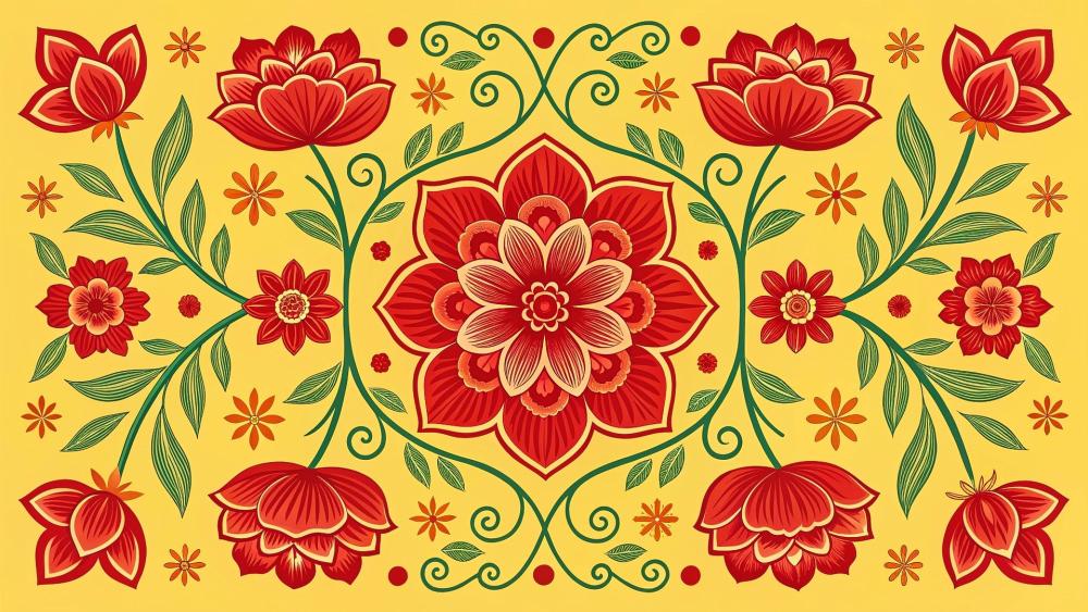 Symmetrical Lotus Folk Art Bloom wallpaper