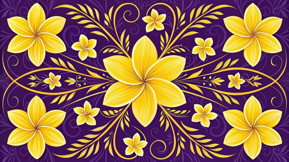 Golden Lotus Bloom Pattern wallpaper