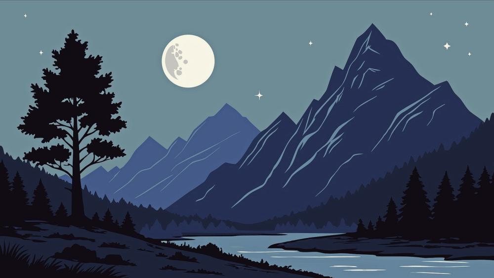 Moonlit Peaks Over Silent Pines wallpaper