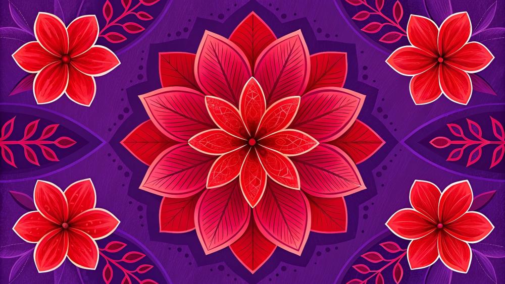 Vibrant Red Floral Mandala wallpaper