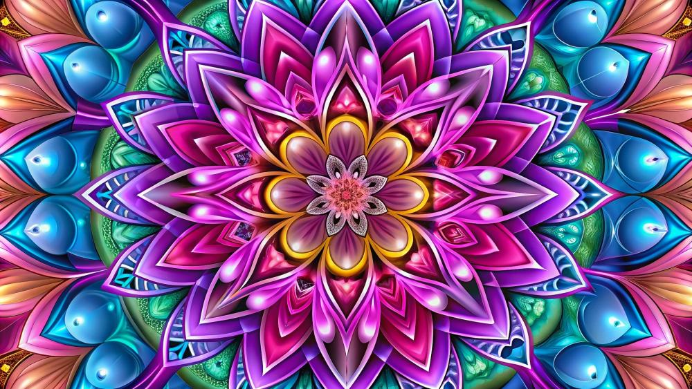 Vibrant Cosmic Mandala Bloom wallpaper