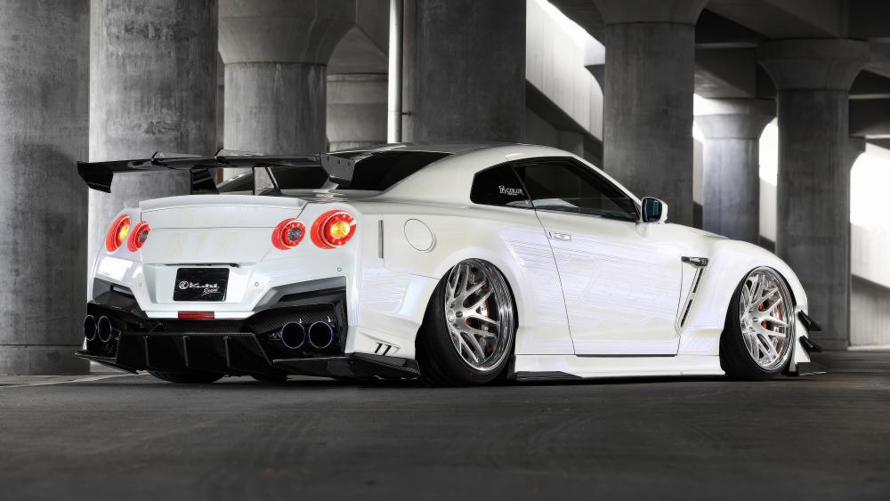 White Nissan GT R Underpass Stance wallpaper