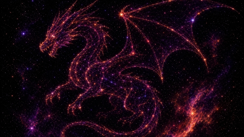 Celestial Neon Dragon in Cosmic Sky wallpaper