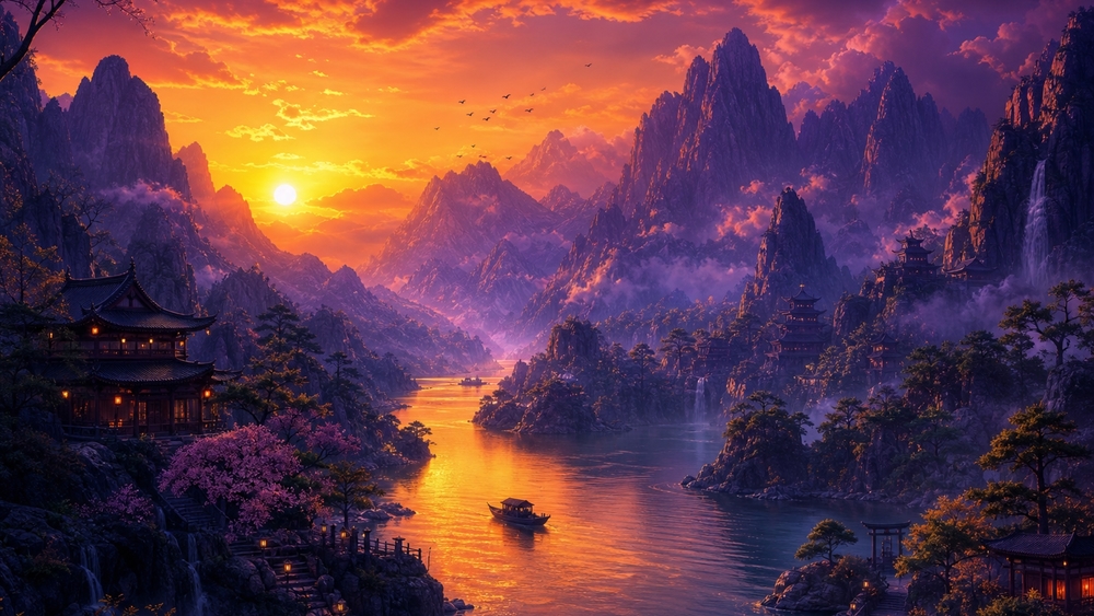 Golden River Valley at Sunset wallpaper