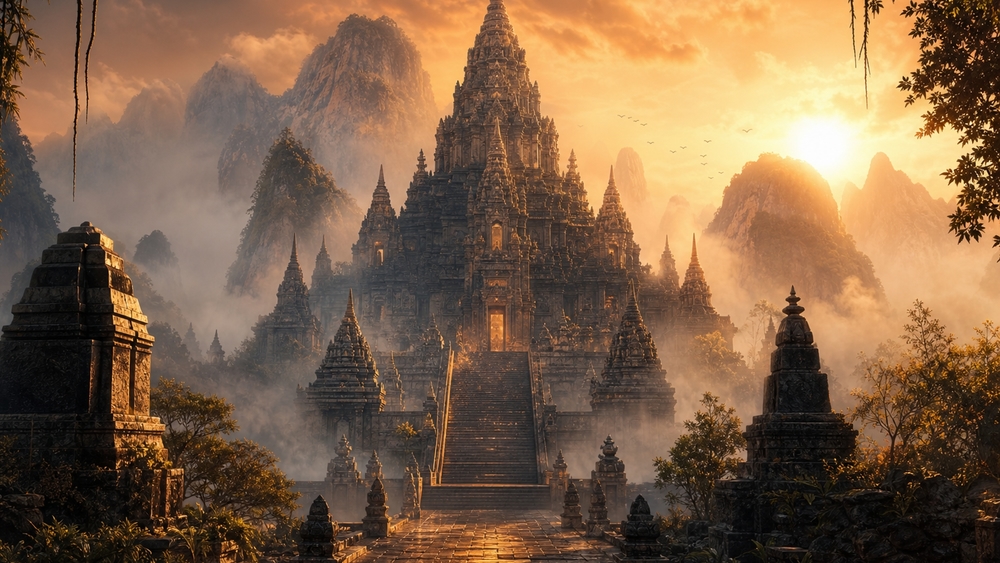 Mystic Dawn Temple Ruins wallpaper