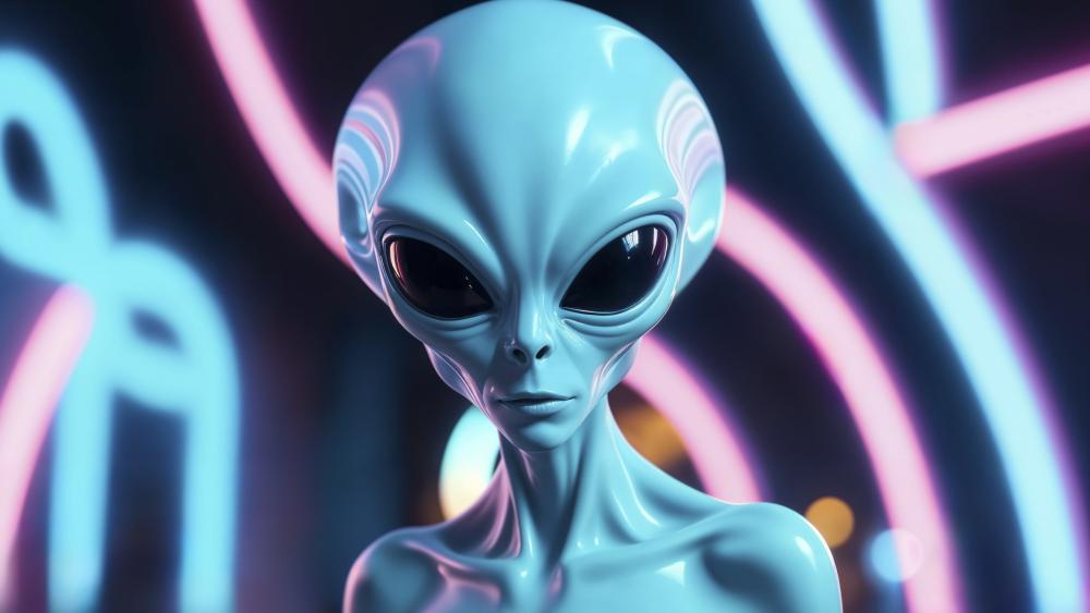 Neon Alien Encounter wallpaper