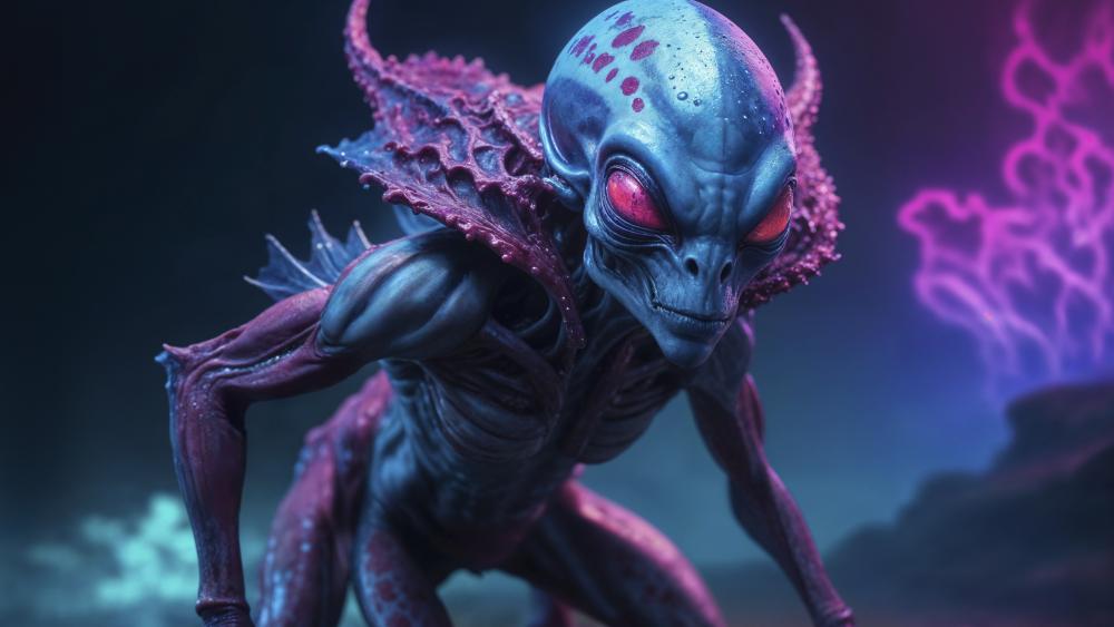 Ethereal Alien Guardian of the Neon Abyss wallpaper