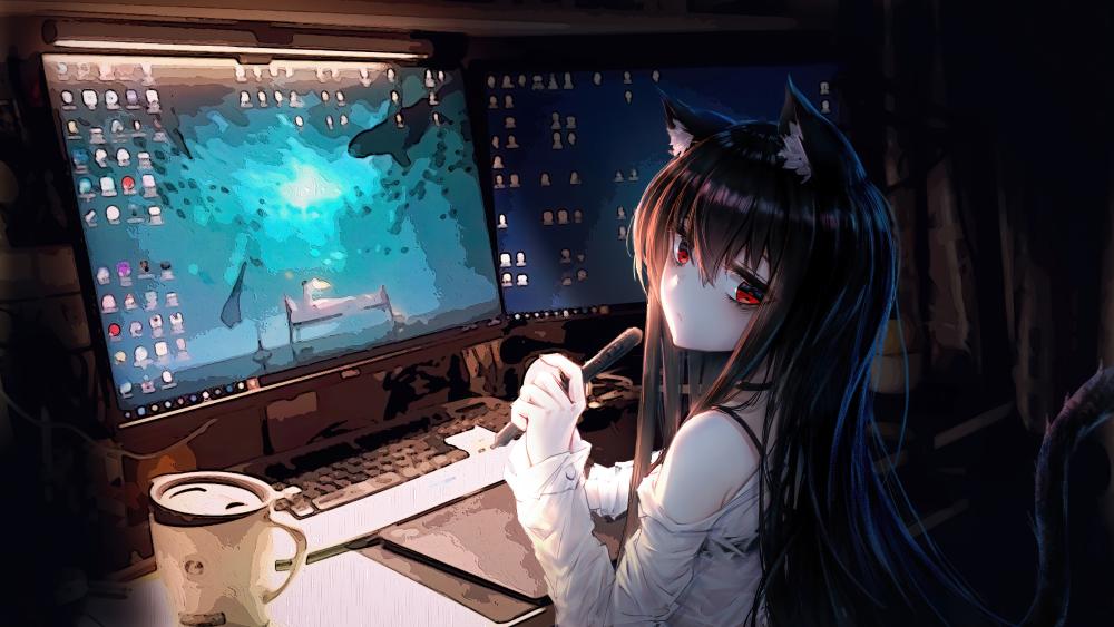 Midnight Neko Gamer Chill wallpaper