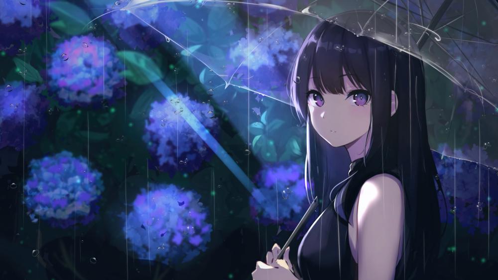 Rainy Night Hydrangea Serenity wallpaper