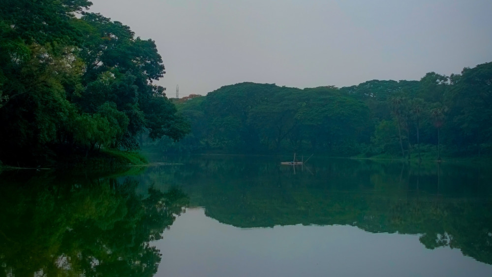Serene Reflections on a Calm Lake wallpaper