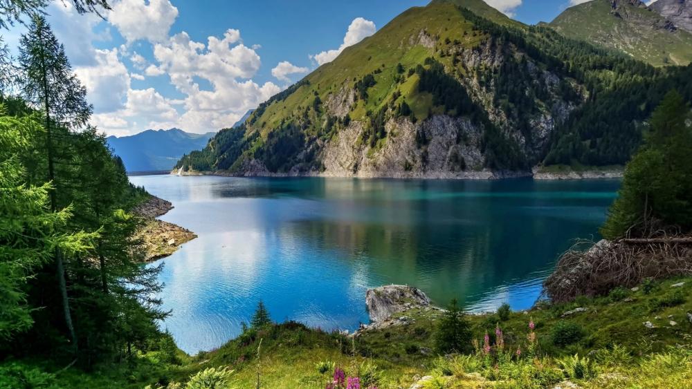 Alpine Lake Calm Above Luzzone wallpaper