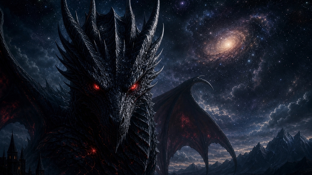 Cosmic Dragon Over Darkened Kingdom wallpaper