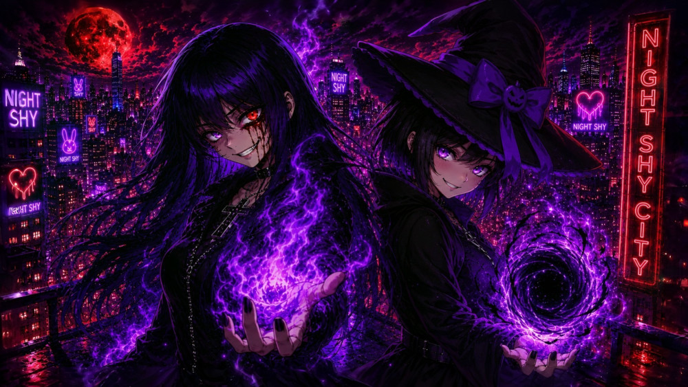 Neon Witchs of Night Shy City wallpaper