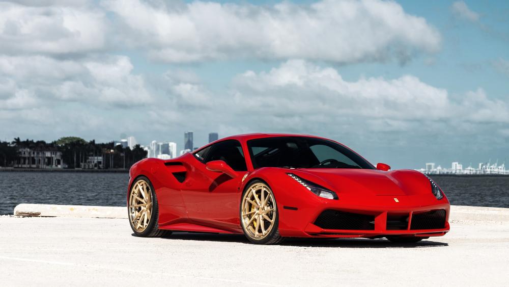 Vibrant Ferrari 488 GTB by the Water wallpaper