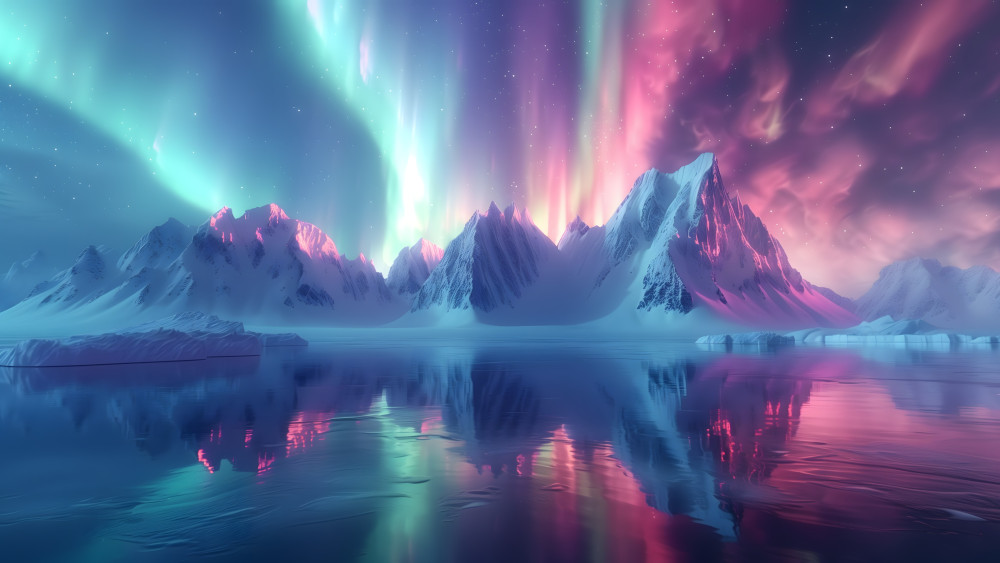Aurora Dream over Frozen Peaks wallpaper