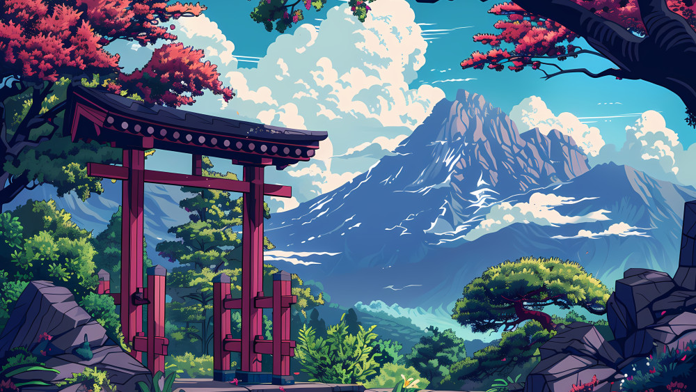 Mystic Torii Mountain Vista wallpaper