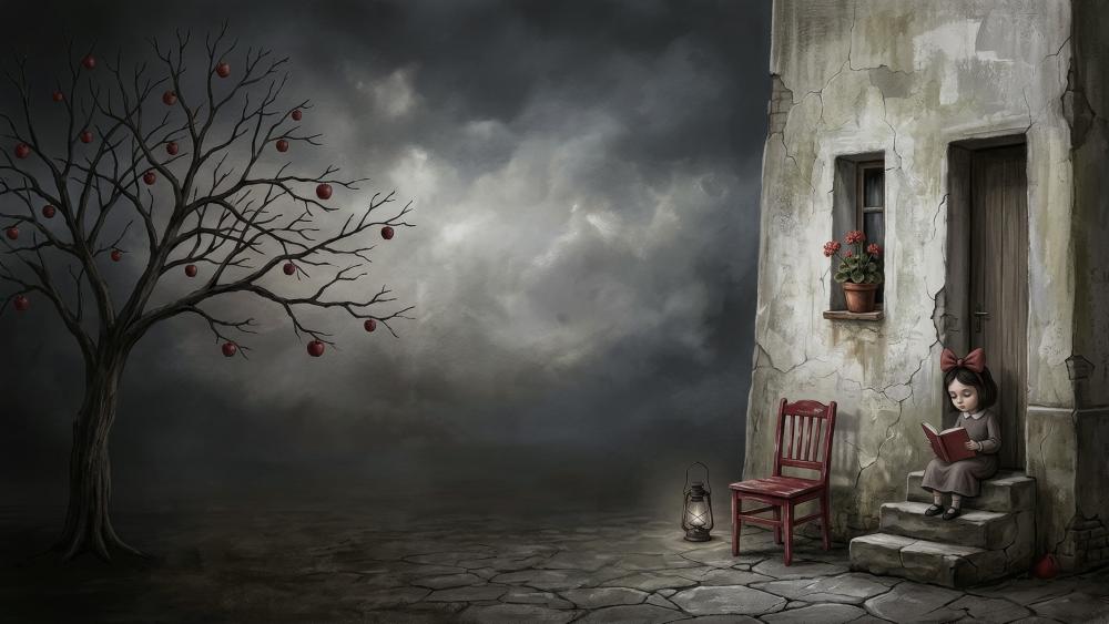 Moonlit Girl Reading Alone wallpaper