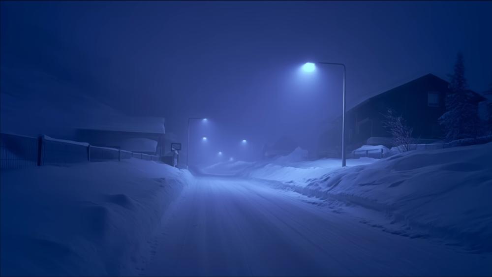 Silent Frost on a Foggy Winter Street wallpaper