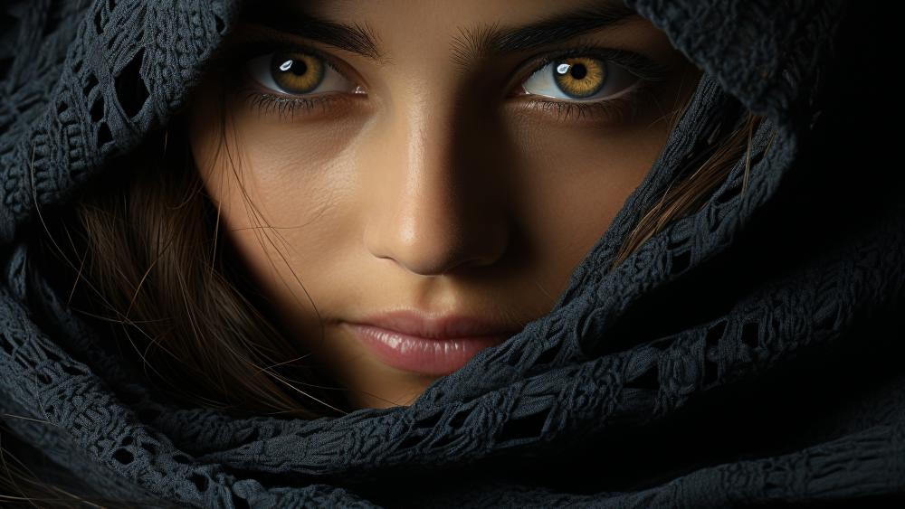 Mysterious Gaze in Dark Fabric wallpaper