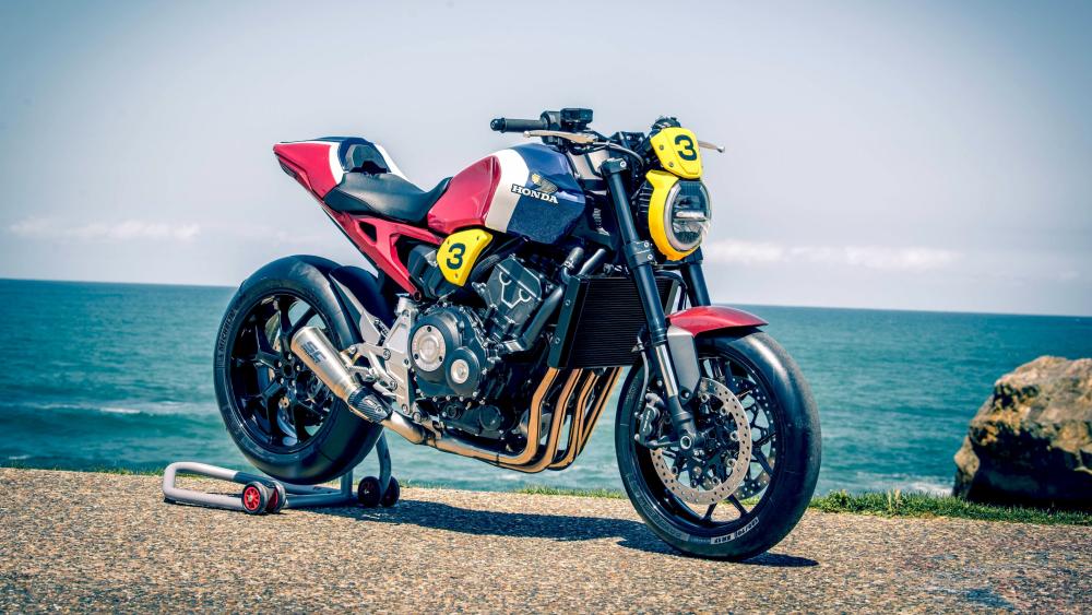 Custom Honda Motorcycle by the Sea wallpaper