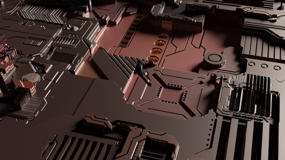 Futuristic Metallic Circuit Board Landscape wallpaper