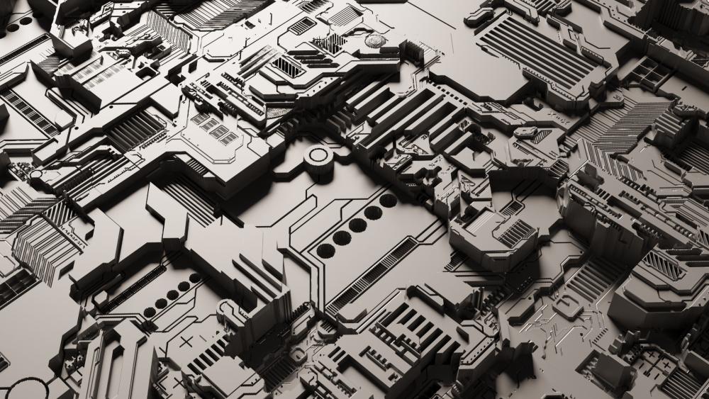 Futuristic Metallic Circuit Landscape wallpaper