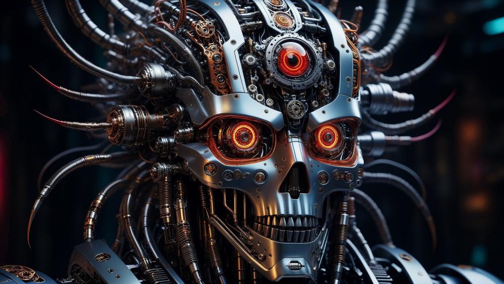 Cybernetic Skull of Neon Intelligence wallpaper