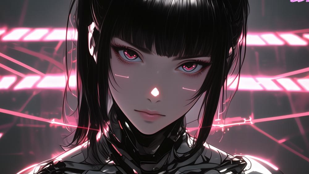 Neon Cyborg Anime Portrait wallpaper