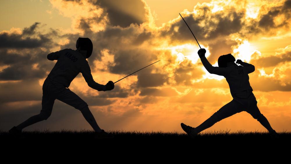 Fencing Duel at Sunset wallpaper