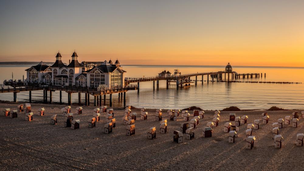 Golden Sunset at Sellin Pier wallpaper