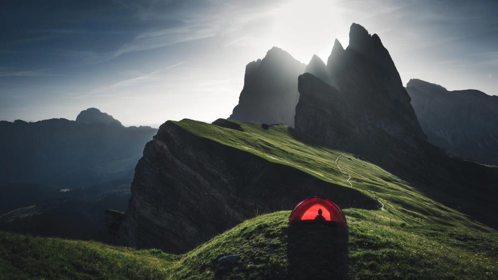 Sunrise over Seceda Dolomite Peaks wallpaper