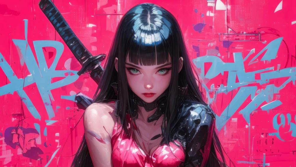 Neon Blade Cyborg Maiden wallpaper